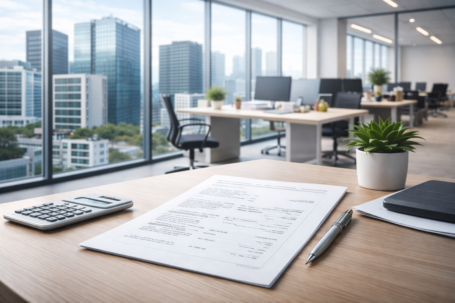 Bureau moderne avec document financier